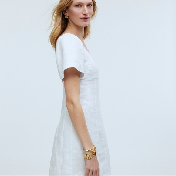 Madewell Square-Neck Mini Dress In 100% Linen Eyelet White Size 14 - Picture 2 of 3